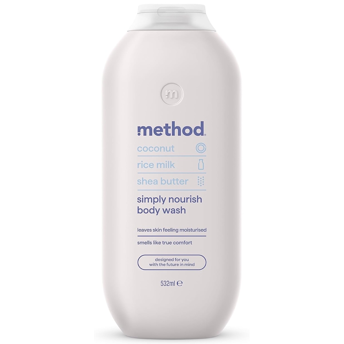 Krēmveida dušas želeja Method Simply Nourish (kokoss, rīsu piens, shea sviests) 532ml (Beļģija)