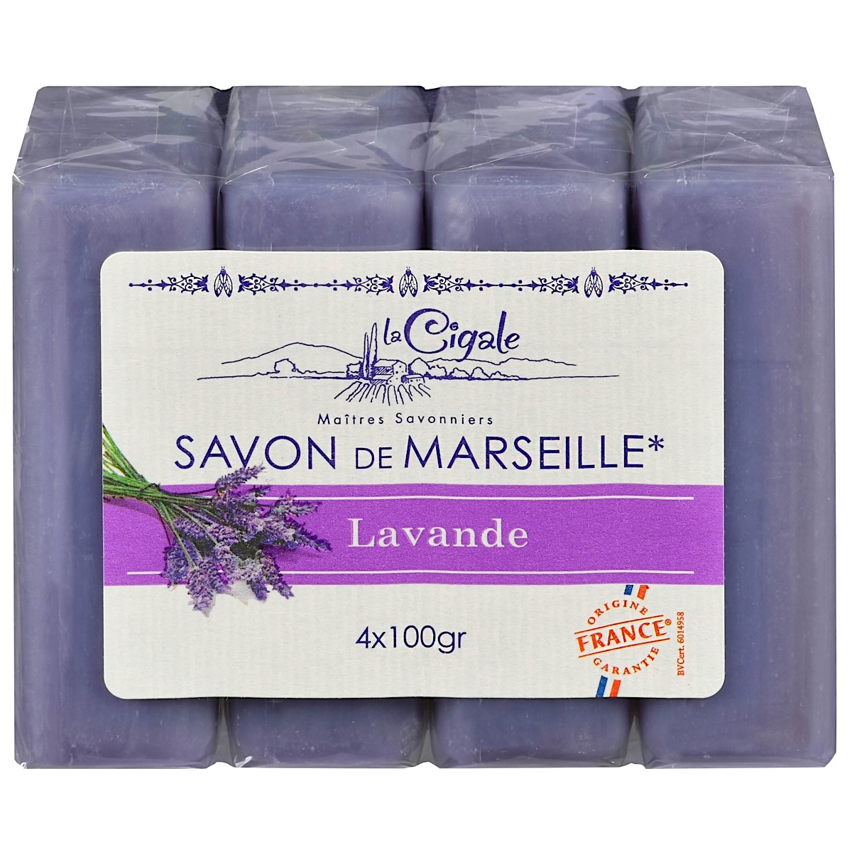 Marseļas ziepes ar lavandu LaCigale, 4x100gr (Francija)