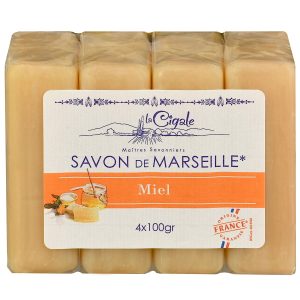 Marseļas ziepes ar medu LaCigale, 4x100gr (Francija)