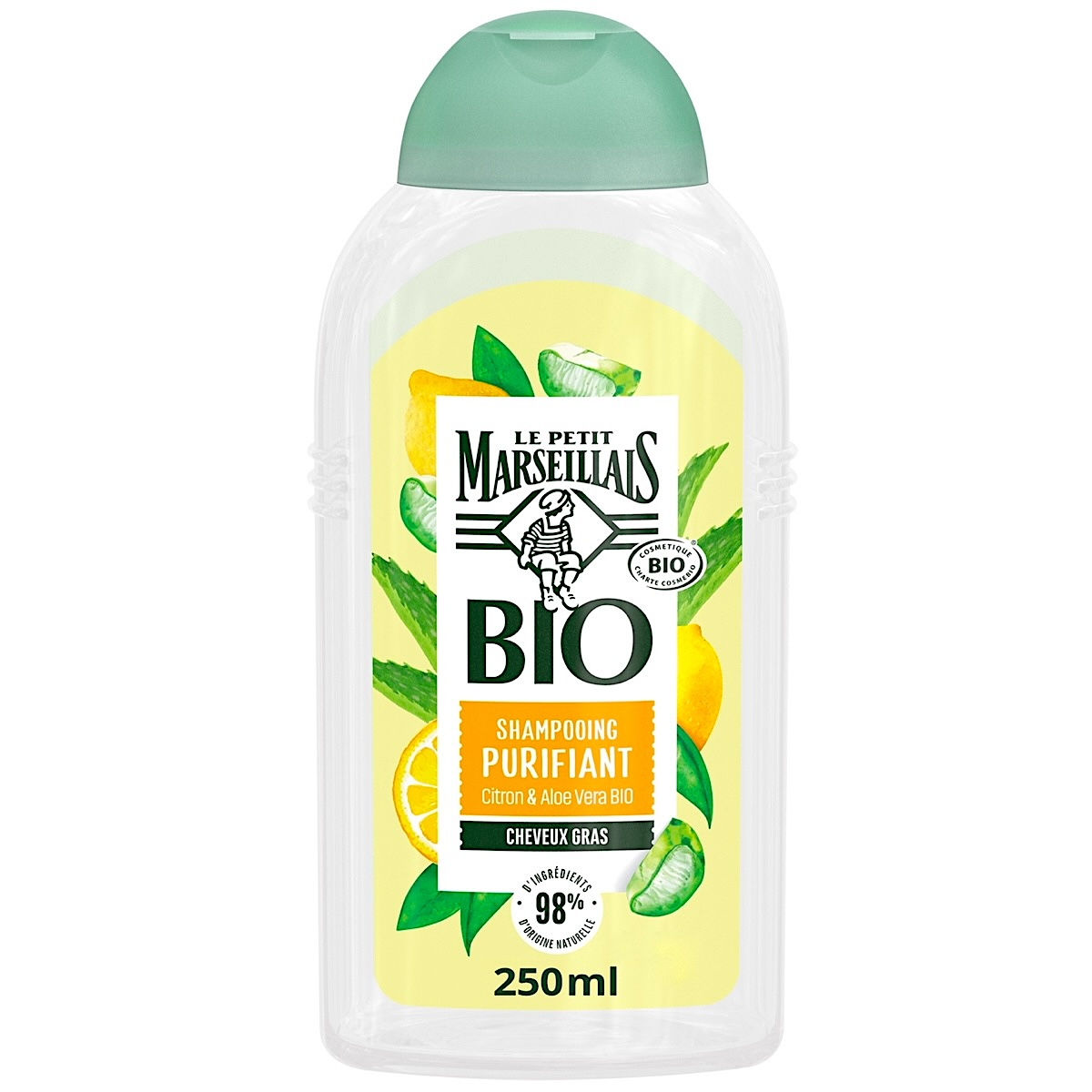 Le Petit Marseillais Bio šampūns ar citronu un alveju TAUKAINIEM matiem, 250 ml (Francija)