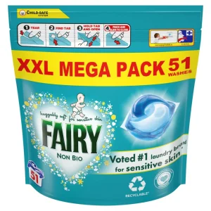 Fairy Non Bio kapsulas veļas mazgāšanai jutīgai ādai 51gab. XXL MEGA PAKA