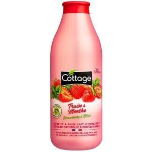 Krēmveida dušas želeja/vannas putas Cottage zemenes un piparmētra 750ml (Francija)