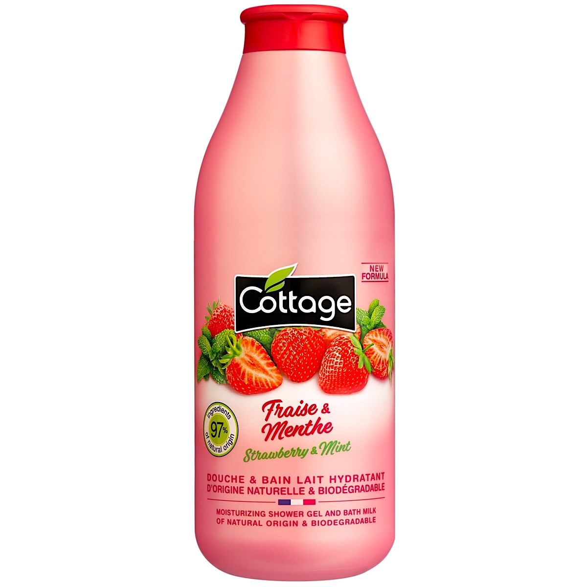 Krēmveida dušas želeja/vannas putas Cottage zemenes un piparmētra 750ml (Francija)